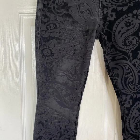 7FAM Black Velvet Paisley Pants‎ Ankle Skinny Size 25 Boho READ - Picture 6 of 12